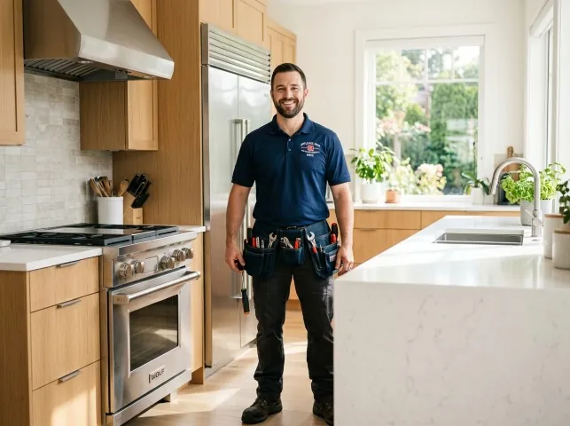 Appliance Repair Hero technician in a Amelia, OH kitchen after an appliance repair